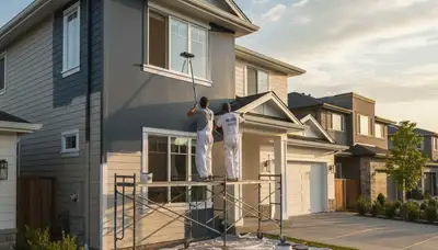 House painters in Omaha, NE applying durable exterior paint for Midwest weather protection