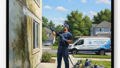 Pressure cleaning service in Omaha, NE removes mildew and buildup from an exterior surface